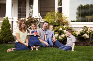 Family outside house